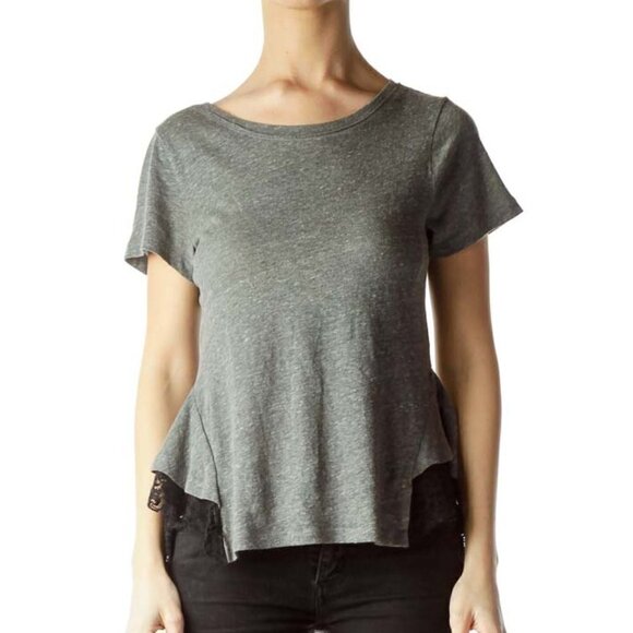 Free People Tops - Free People Gray Black Lace Short Sleeve T-Shirt